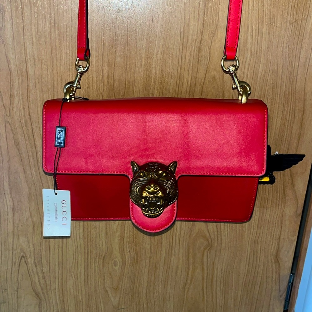 Gucci Red Leather Animalier Shoulder Bag